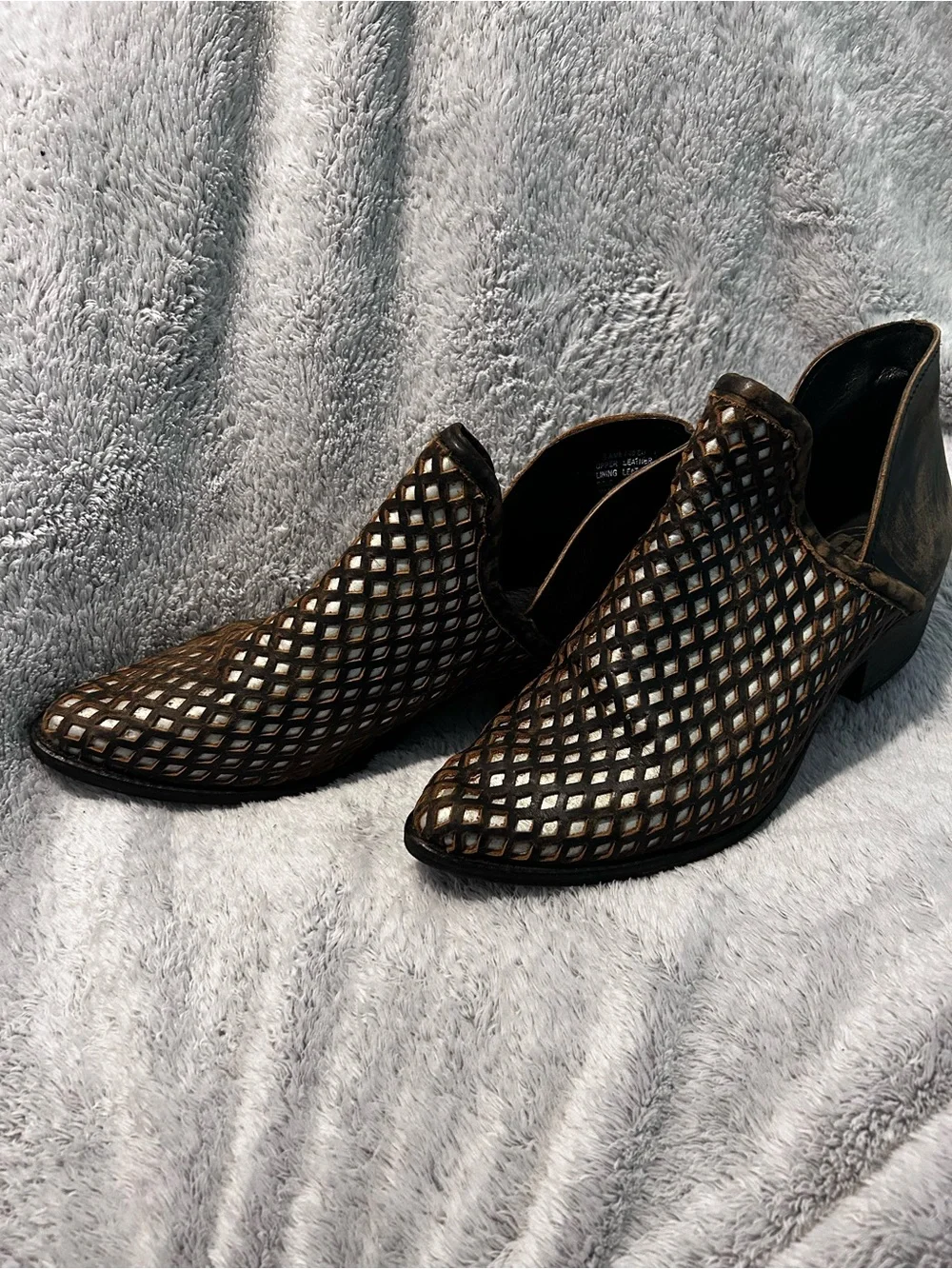 Women's Brown Woven Leather Ankle Booties